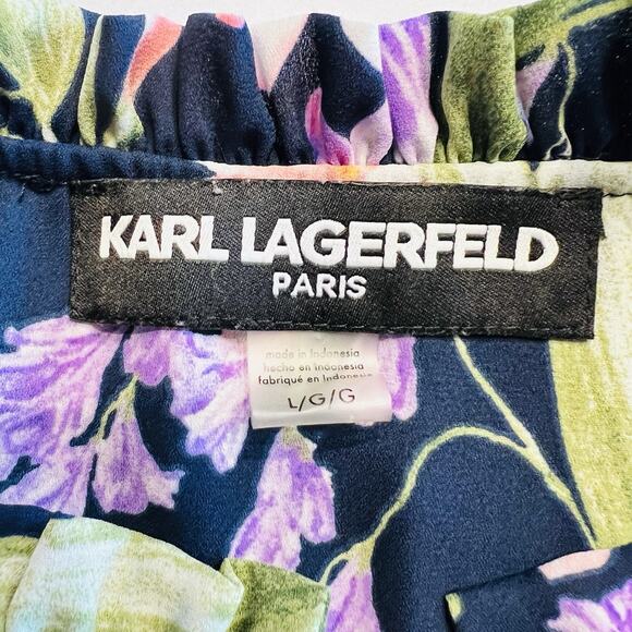 Karl Lagerfeld Women’s Sleeveless Blouse Navy Purple Floral Size Large - Picture 5 of 6